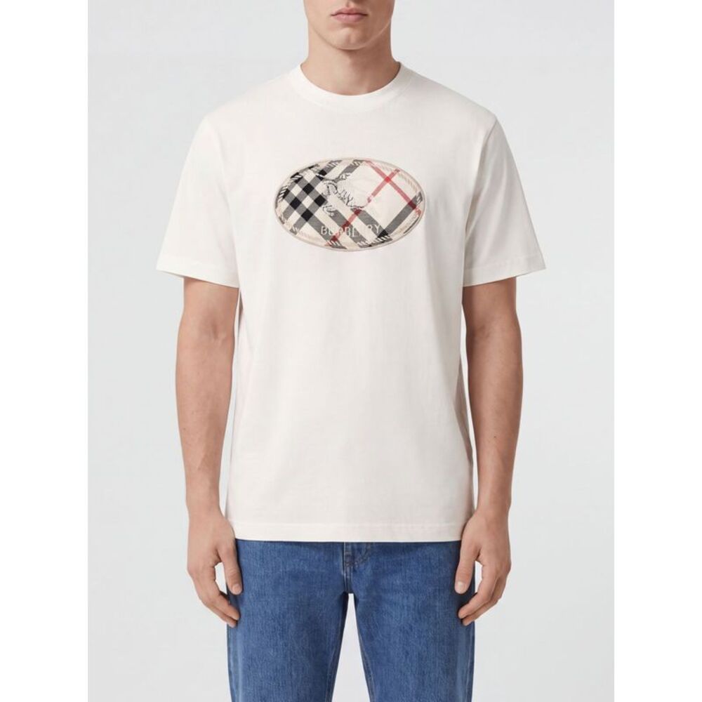 Burberry Men Burberry Cotton T-Shirt With Check Pattern Insert And Logo Print